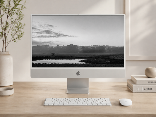 Quiet Pond — Black & White 4K Desktop Wallpaper