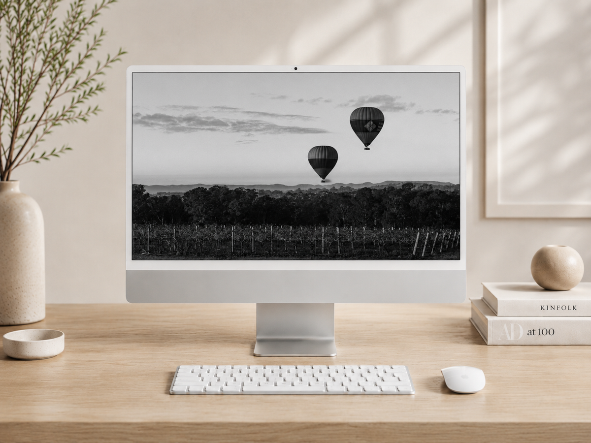 Morning Balloons — Black & White 4K Desktop Wallpaper